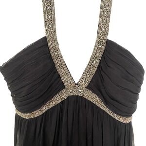 Express Silk Babydoll Halter Top Womens 12 Black Beaded Y2K Rhinestone